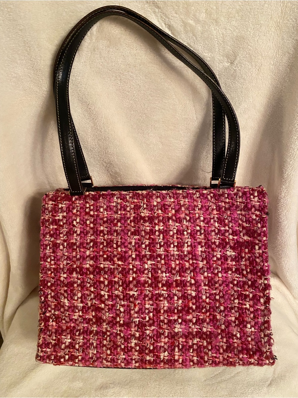 Vintage Kate Spade Pink Tweed Shoulder Bag with Black Straps w/dust bag